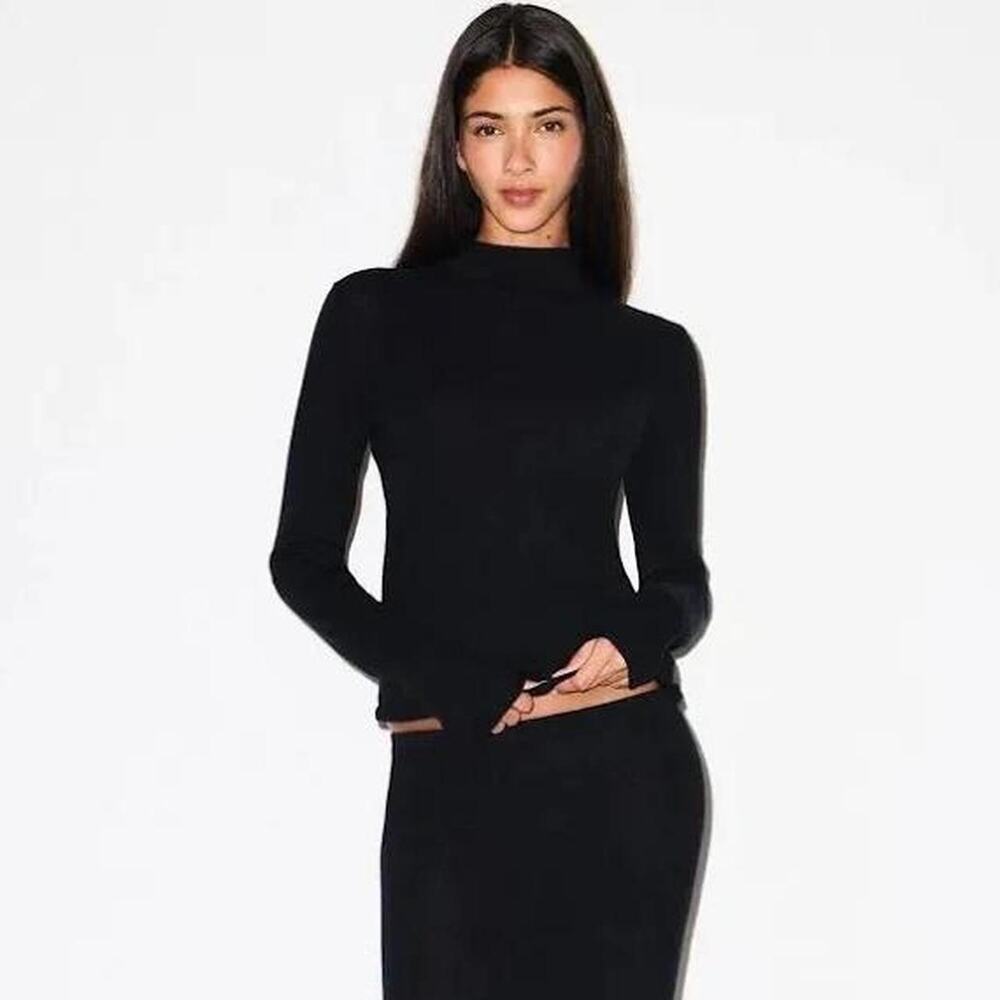 SKIMS SHEER Cashmere Turtleneck - Onyx Size XS NWT #1468